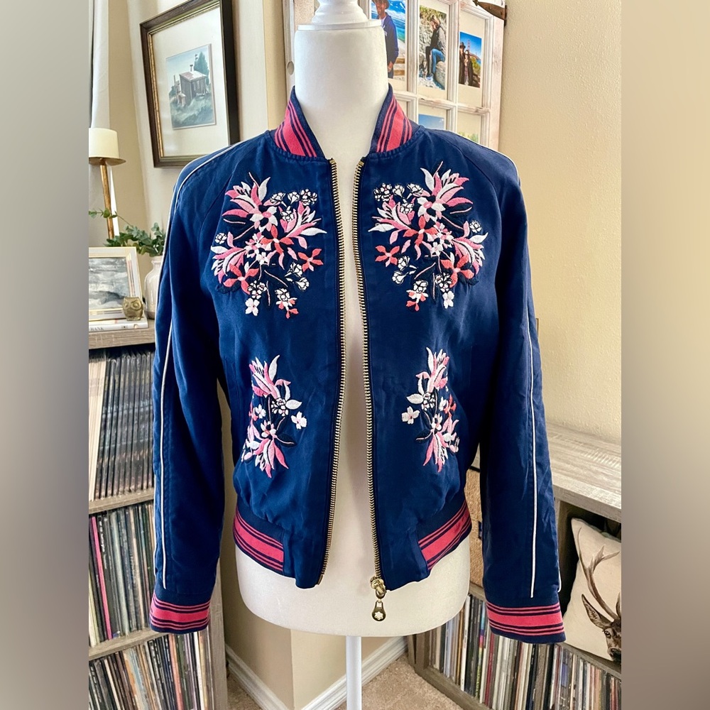 Draper James Small Silk/Cotton Floral Embroidered Bennett Bomber Jacket